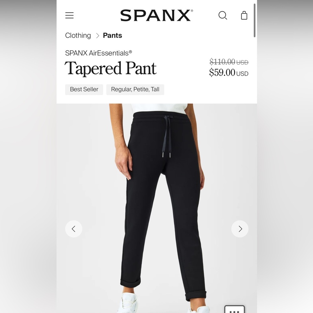Spanx Air Essentials Tapered Pants, size XS Petite. Black. NWT.